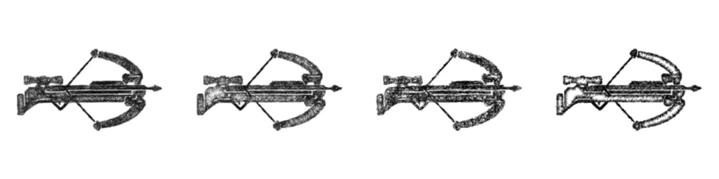 Monochrome sketch heavy crossbow icon design set