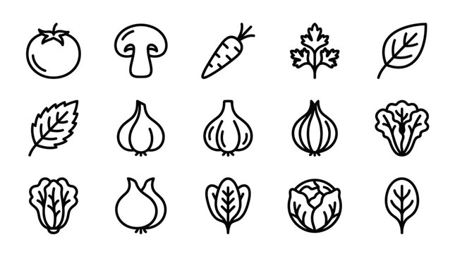 Vegetable icons in black line art.