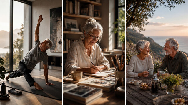 Peaceful moments of life. Soft lighting creates an aesthetically pleasing composition of three photographs that complement each other.