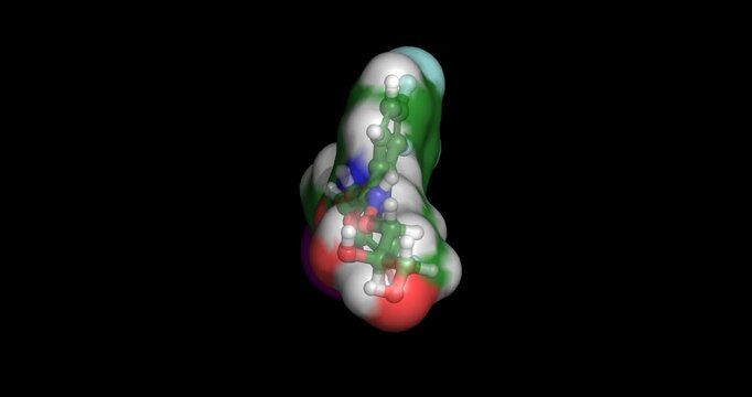 Mirdametinib, anticancer drug / protein kinase kinase inhibitor for neurofibromatosis, 3D molecule spinning, 4K