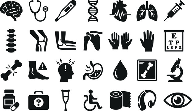 Medical icons set healthcare biology and diagnostic symbols collection