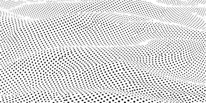 Abstract halftone wave pattern with black dots on white