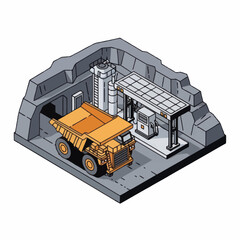 Isometric view of a mining dump truck at a refueling station. © Achmad