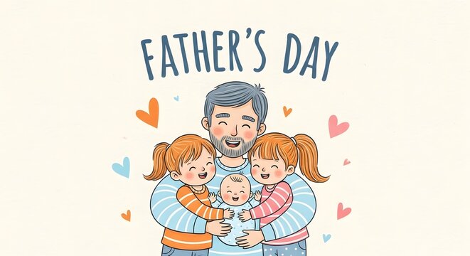 Happy father's day loving family illustration with dad and children