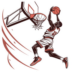 Basketball player performing slam dunk graphic illustration with basketball © mia