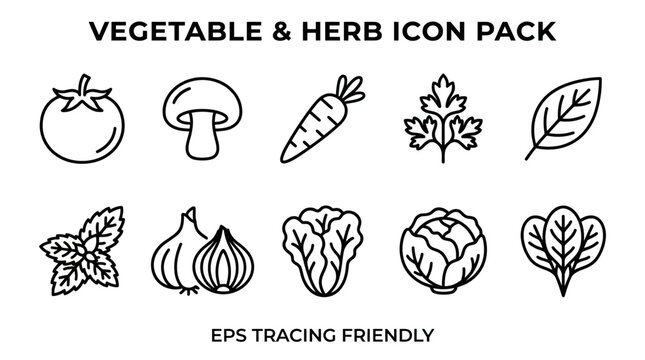 Vegetable and herb line icons set.