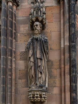 Apostle Simon the Zealot statue at Lichfield Cathedral, Lichfield, UK