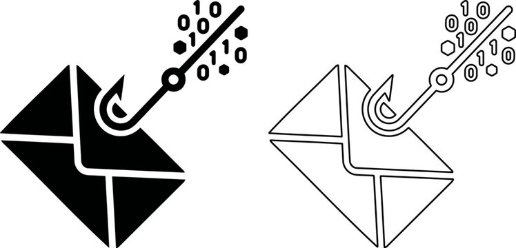 Binary code phishing email icon, digital data theft and cyber security concept vector