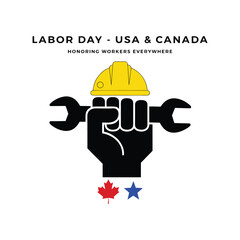 Fototapeta premium Labor day graphic usa and canada workers celebration with construction symbol