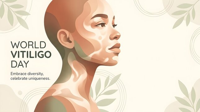 World Vitiligo Day Awareness Illustration Abstract Close-Up Portrait Silhouette with Soft Light Shadow Skin Pattern Transitions, Calm Healthcare Campaign Design with Copy Space