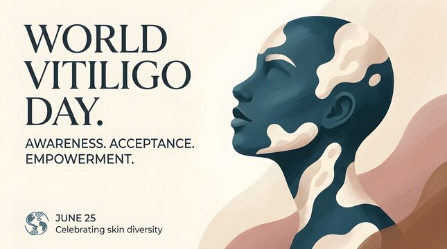 World Vitiligo Day Awareness Illustration with Minimal Human Silhouette and Depigmented Organic Skin Patterns, Modern Healthcare Editorial Medical Design with Copy Space