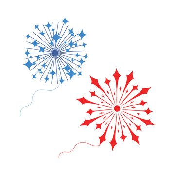 Two firework vectors red and blue explosions with trailing wicks