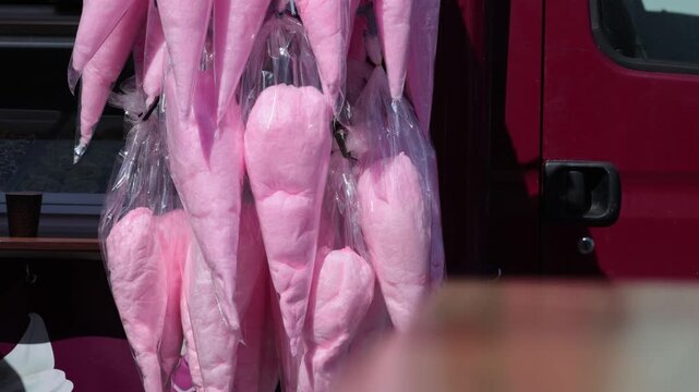 Stockholm, Sweden Bright pink cotton candy or candy floss at a public outdoor fair.  