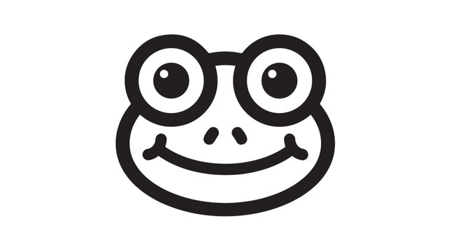 Minimalist vector illustration of a cute frog face featuring bold black lines on white background