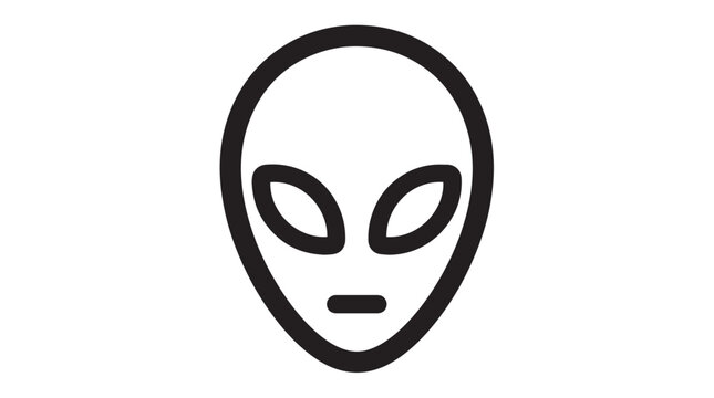 Minimalist black and white vector illustration of an alien head with a simple bold outline