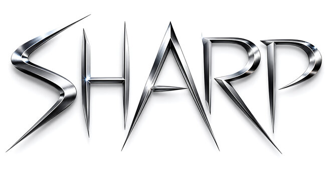 Metallic 'SHARP' Word Art Emblem Representing Precision Edge and a Cutting-Edge Aesthetic for Graphic Design Projects and Branding Emblems Conveying Sophistication and Futuristic Appeal. expressive ty