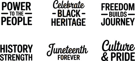 Obraz premium A collection of six distinct typographic quotes celebrating Black history, heritage, and Juneteenth.