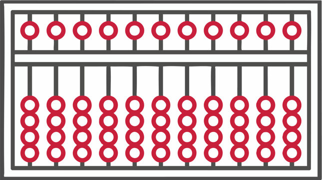 Abacus with red beads on a white background, traditional counting tool for mathematics and education