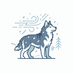 Obraz premium Minimalist wolf illustration standing in a winter snowy landscape.