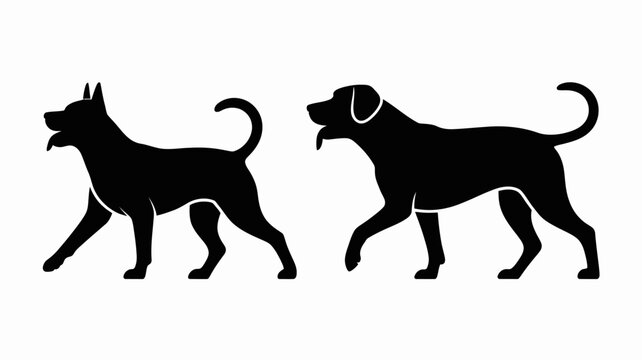 Black silhouette dogs walking side by side