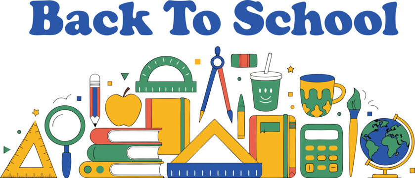 Back to school banner with colorful education supplies