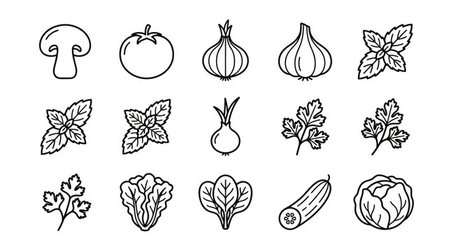 Vegetable icons set line drawings.