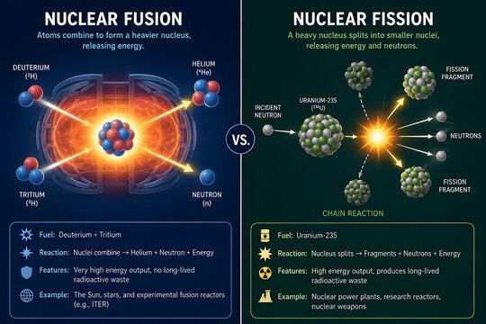 Scientific Comparison of Atomic Nucleus Splitting and Combining Processes