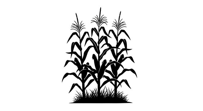 corn stalks silhouette, black and white, agriculture background