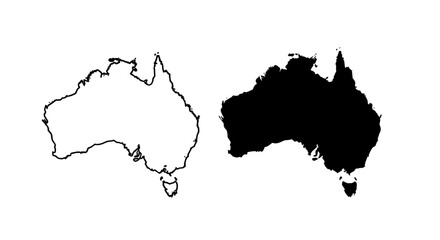 Australia map outline and silhouette, country shape icons, geography symbols © Steven