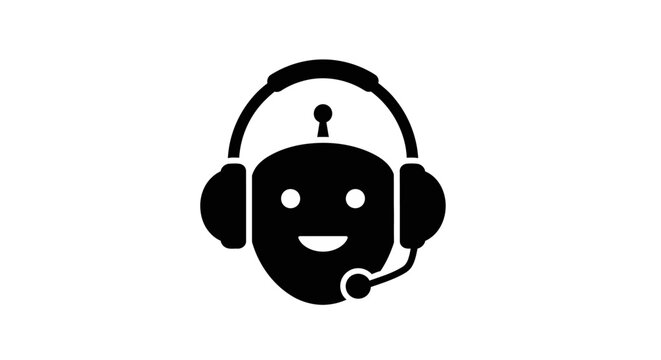 Robot wearing headset, customer service robot, support bot icon