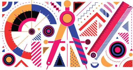 Fototapeta premium Abstract geometric design with compass and ruler elements