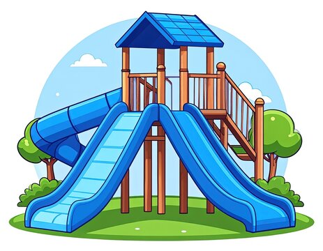 Colorful playground with two slides.