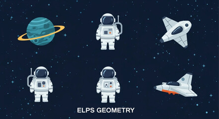 Astronauts and spaceships in outer space with planets. © jeng