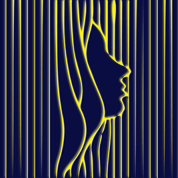 Neon Yellow Vertical Line Woman Profile Illusion