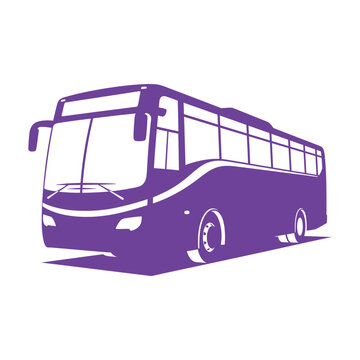 Purple bus vehicle illustration with large windshield and side windows on white background