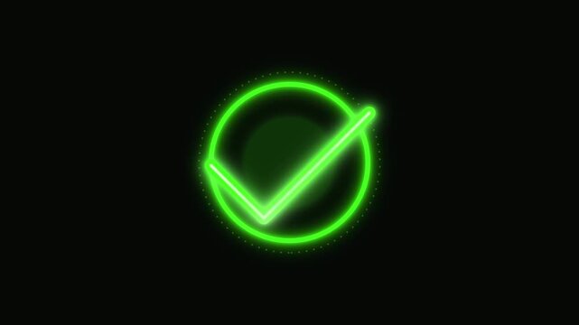 glowing green check mark button green screen ui