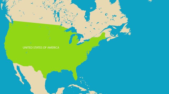 Animated world map zooming into the United States and New York with airplane travel concept. Tourism, aviation, logistics, travel presentation, and geographic infographic