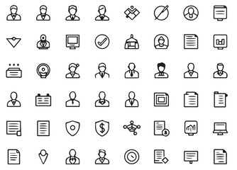 Fototapeta premium Business management, corporate human resources, and financial analysis line icon set