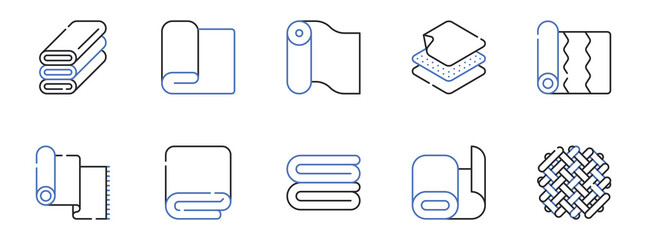 Fabric and Textile Material Line Icons Set Editable Stroke Vector Illustration © Binaya