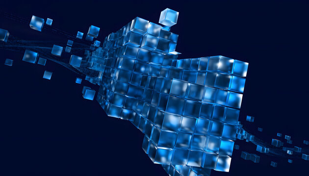Abstract digital background with a 3d structure of blue glowing cubes