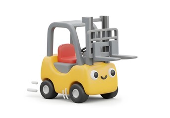 Naklejka premium 3D yellow forklift icon with a cute smiling cartoon face
