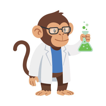 Monkey Scientist Mixing Chemicals Illustration Containing laboratory animal character science experiment concept and educational cartoon atmosphere