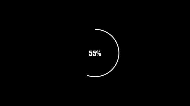Circle loading bar icon animation. White color loading, load, process, processing bar animation. Futuristic loading circle ring with 0-100 percent.4k video