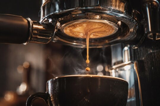 Espresso coffee extraction close up macro