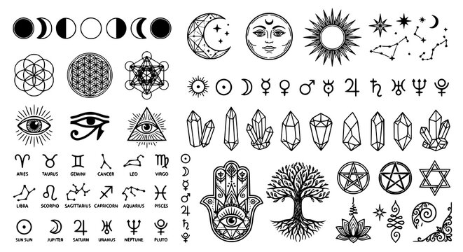 Spiritual and occult symbol icon collection vector illustration