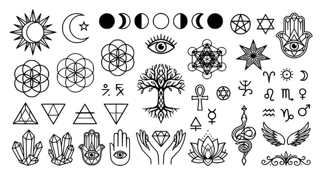 Mystical symbol collection isolated on transparent background vector illustration