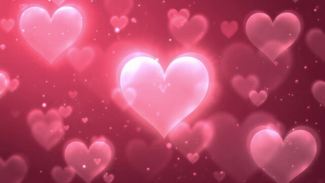 Floating pink heart shapes creating a romantic atmosphere in this soft glowing digital motion video clip