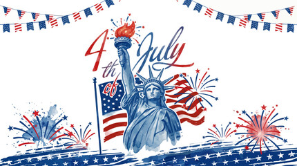 Fototapeta premium 4th of July Celebration Statue of Liberty American Flag Fireworks