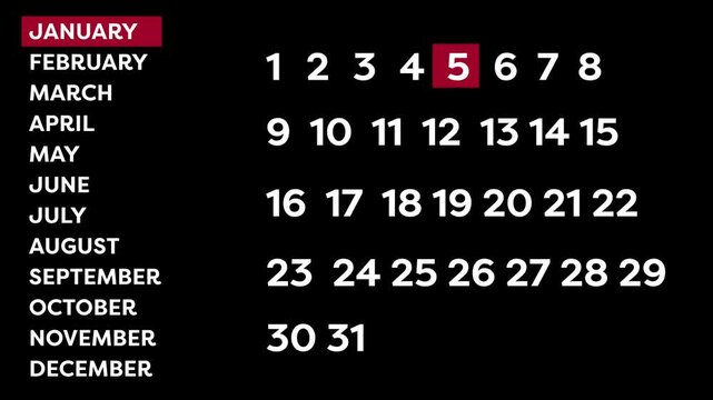 January 1 to 31 all months, Calendar  Style 2027 and 2026, months and date 4K video