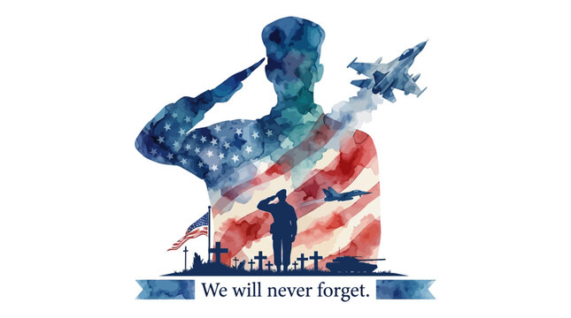 Veterans Day Memorial Soldier Saluting American Flag Patriotic
